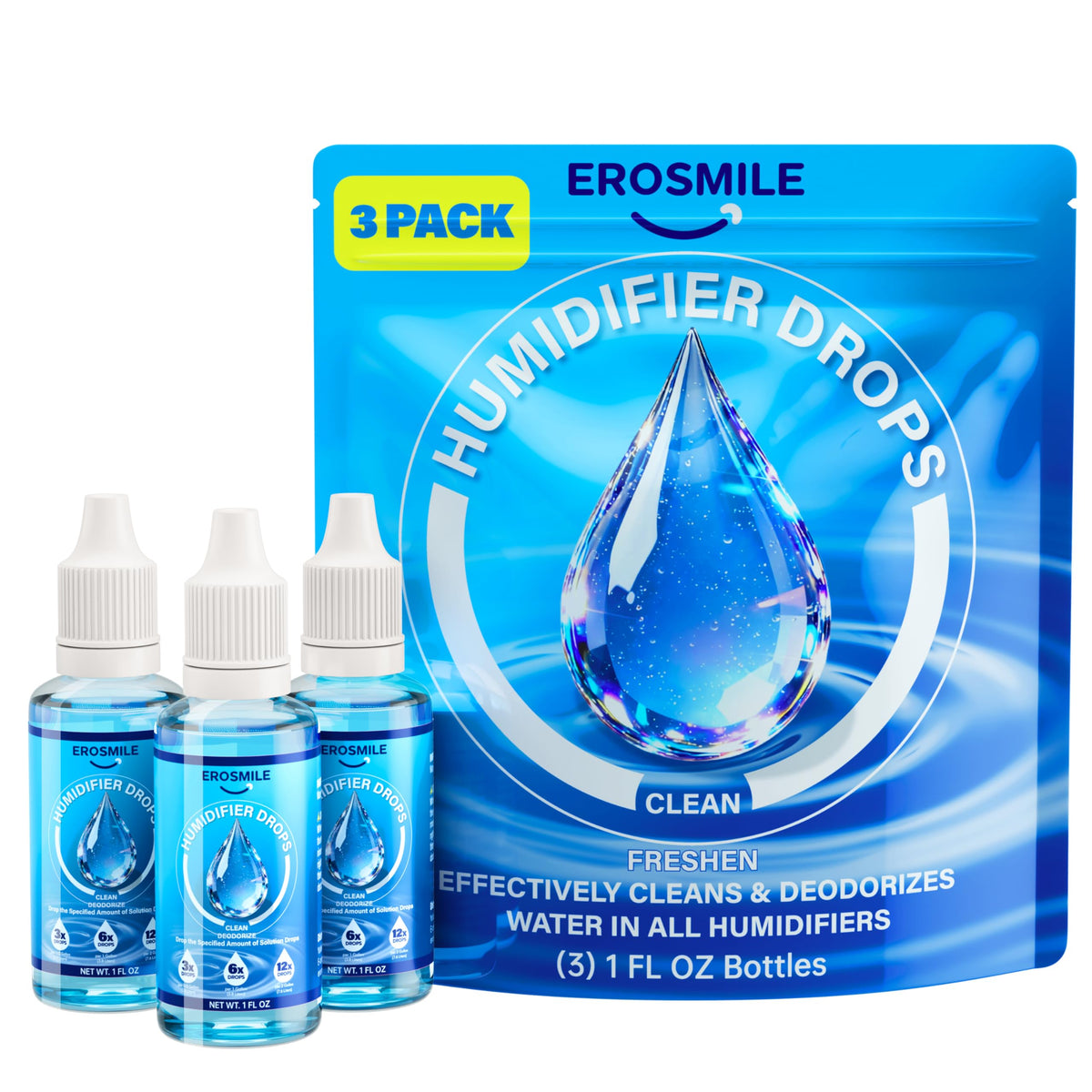 Humidifier Cleaner Drops [3 Pack] Humidifier Water Treatment Cleaning Drops for All Makes & Models - Slows Buildup & Scaling - Cleans & Deodorizes Water, 300+ Day Supply