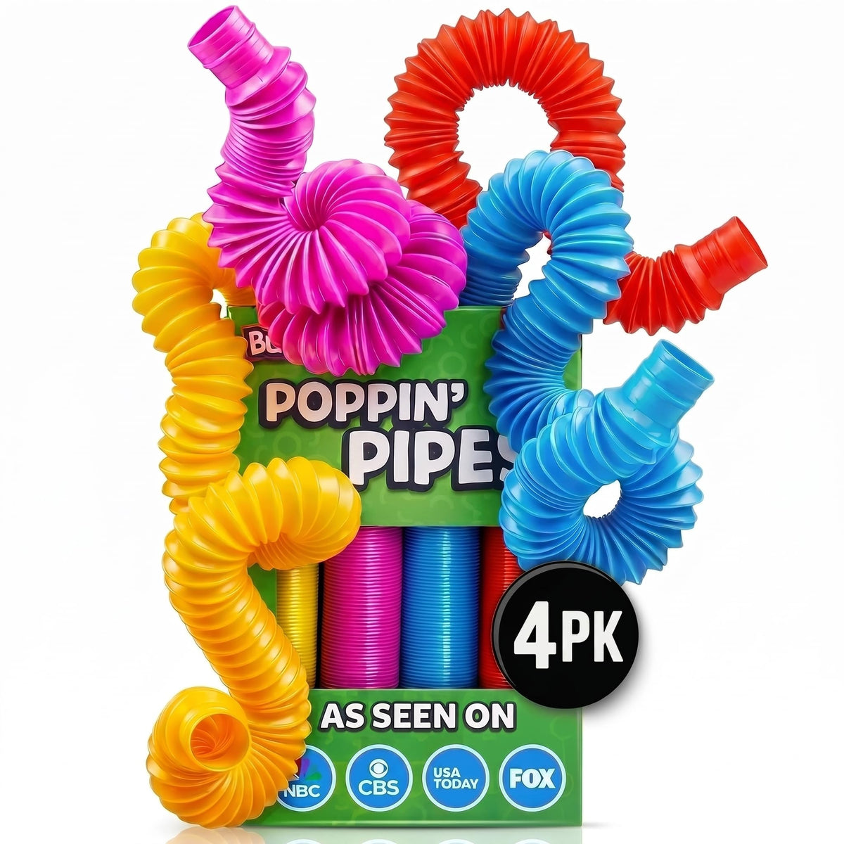 BUNMO Pop Tubes - Sensory Toys - Fidget Toys - Imaginative Play & Stimulating Creative Learning - Hours of Fun for Kids - Tons of Ways to Play - Non-Mouthable Toy 3+ - 4 Pack Large