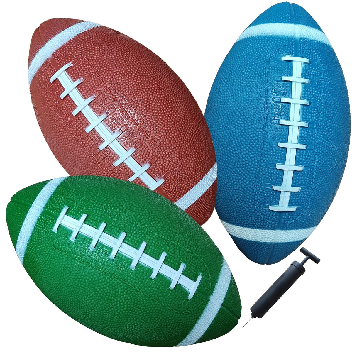 AppleRound 3-Pack 8-Inch Waterproof Footballs for Pool, Beach, & Backyard - Ideal for Water & Land Play - Ball Pump Included, Pee-Wee Junior Size for Kids & Teens