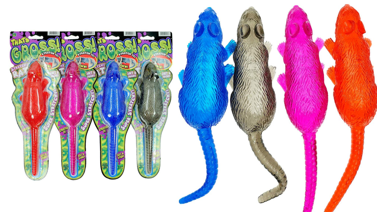 JA-RU Sticky Stretchy Rubber Rat Toys for Kids (4 Rats) – Squishy Fake Mouse Toy, Funny Gag Gifts, Stress Relief Fidget Toys, Party Favors, Goodie Bag Stuffers & Classroom Prizes. 053-4p
