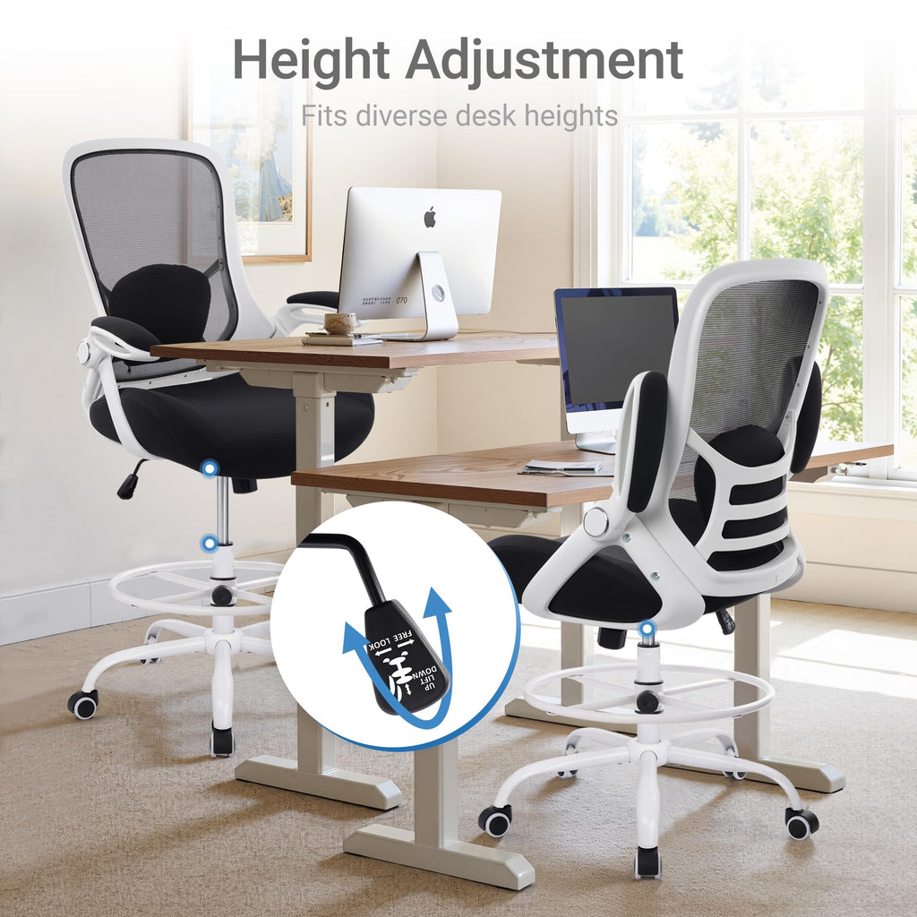 Hylone 400lbs Heavy Duty Drafting Chair 5" Thickened Seat Office Chair with Flip-up Armrests Tall Ergonomic Computer Chair with Lumbar Support