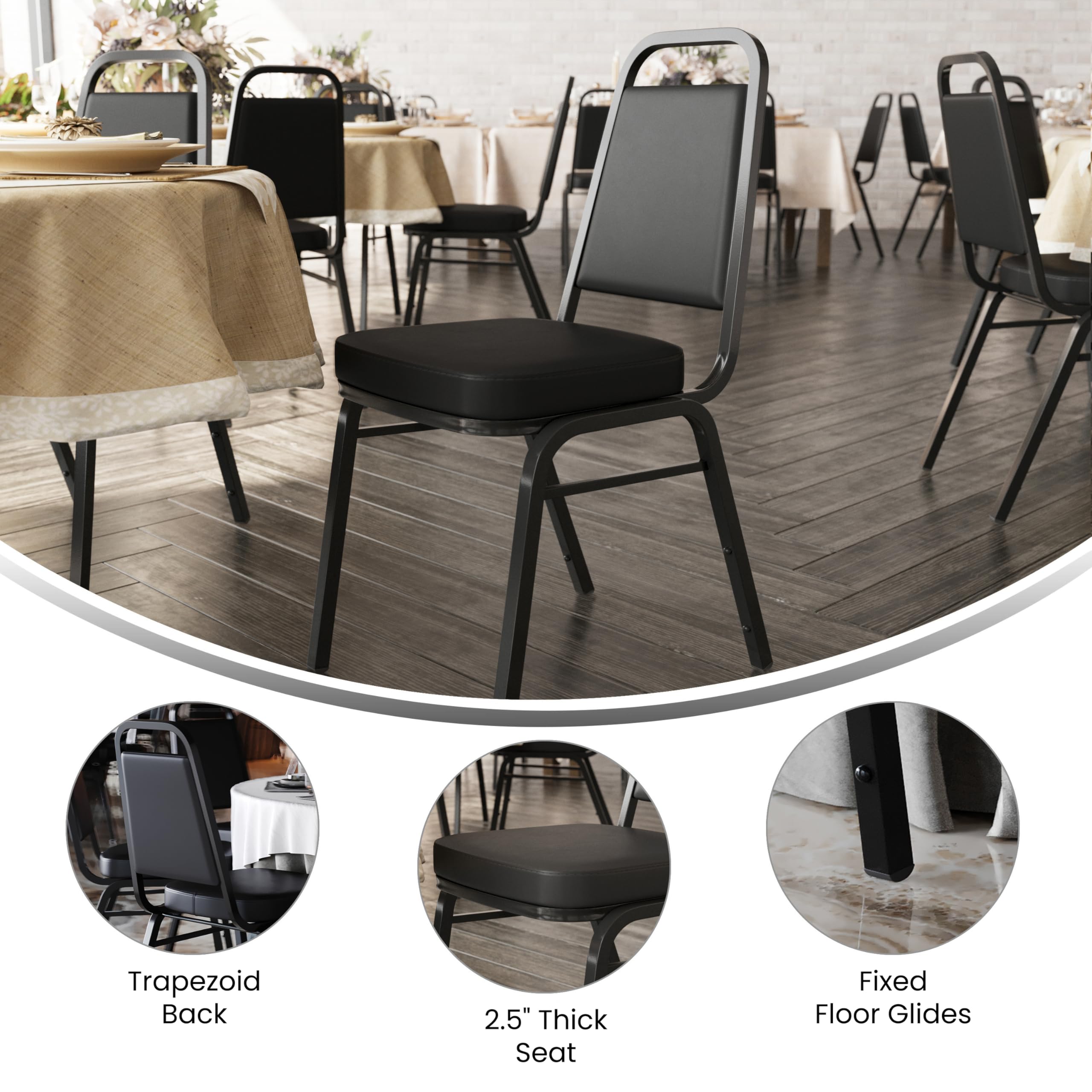 Flash Furniture Hercules Trapezoidal Back Stackable Banquet Chair, Black, Set of 1, Black Vinyl/black Frame