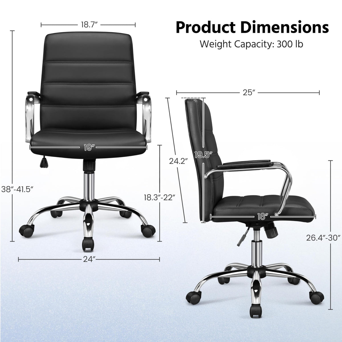 Yaheetech Black Office Chair Pu Leather Swivel Rocking Desk Seat with Arms, 24? W × 25? D × (38-41.5)? H