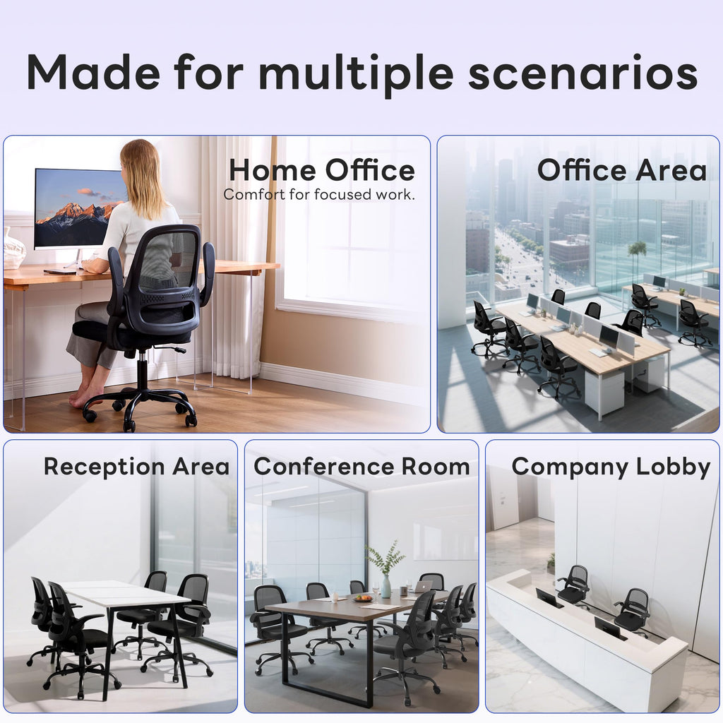 Amseatec Ergonomic Mesh Desk Chair with Flip-up Arms, Supports 300 Lbs, Grey