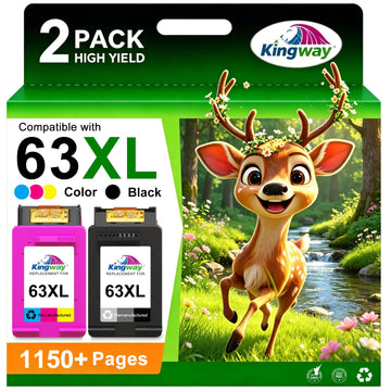 KINGWAY 63XL Ink Cartridge Black and Color Combo Pack Replacement for HP 63 63XL Printers Work for HP OfficeJet 3830 4650 5255 5258 5200 Envy 4520 4512 4510 DeskJet 1112 2130 3630 (2 Pack)