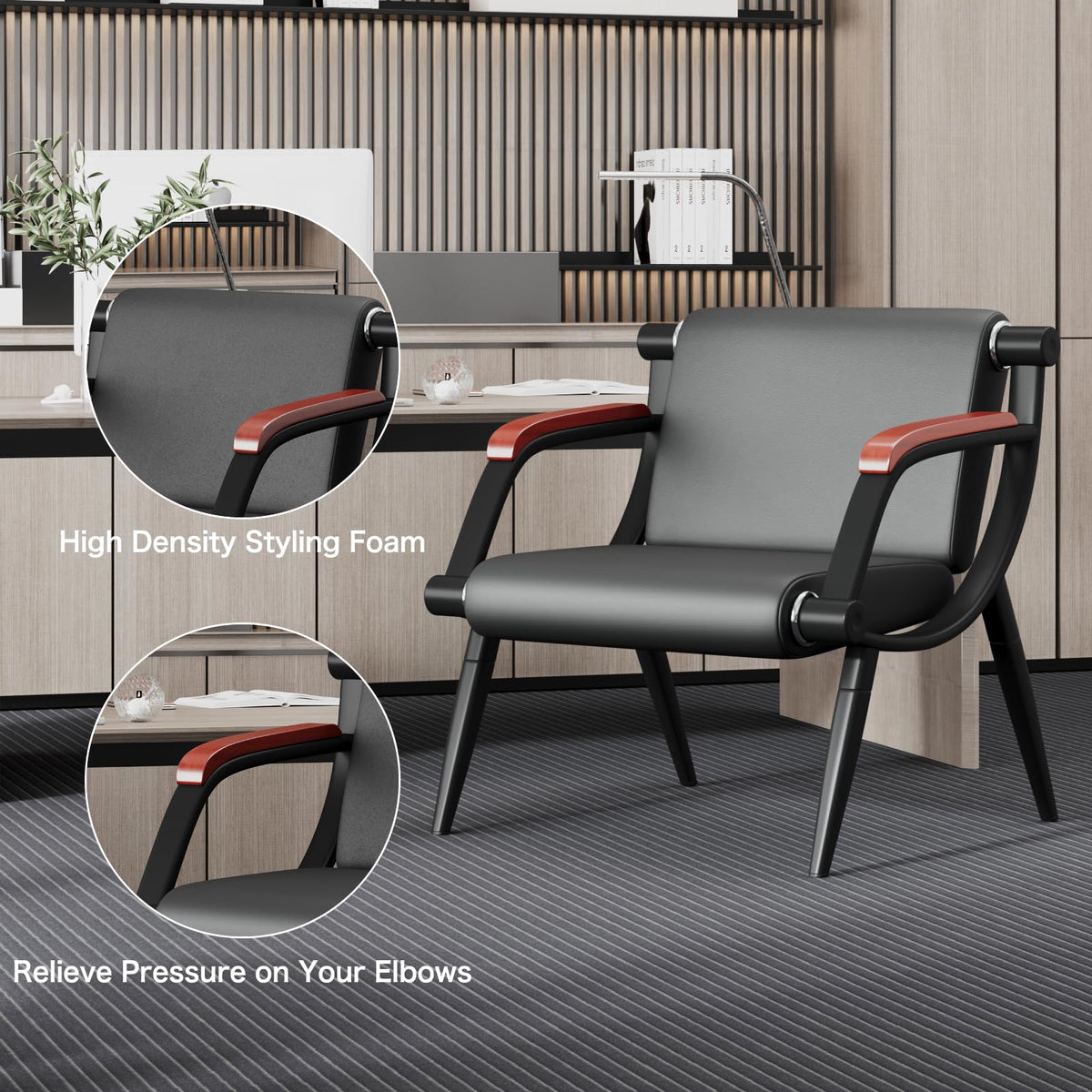 Wonline Office Waiting Room Chairs Set of 2 Black Reception Guest Chairs with Arms Lobby & Waiting Room Furniture for Clinic, Hospital,