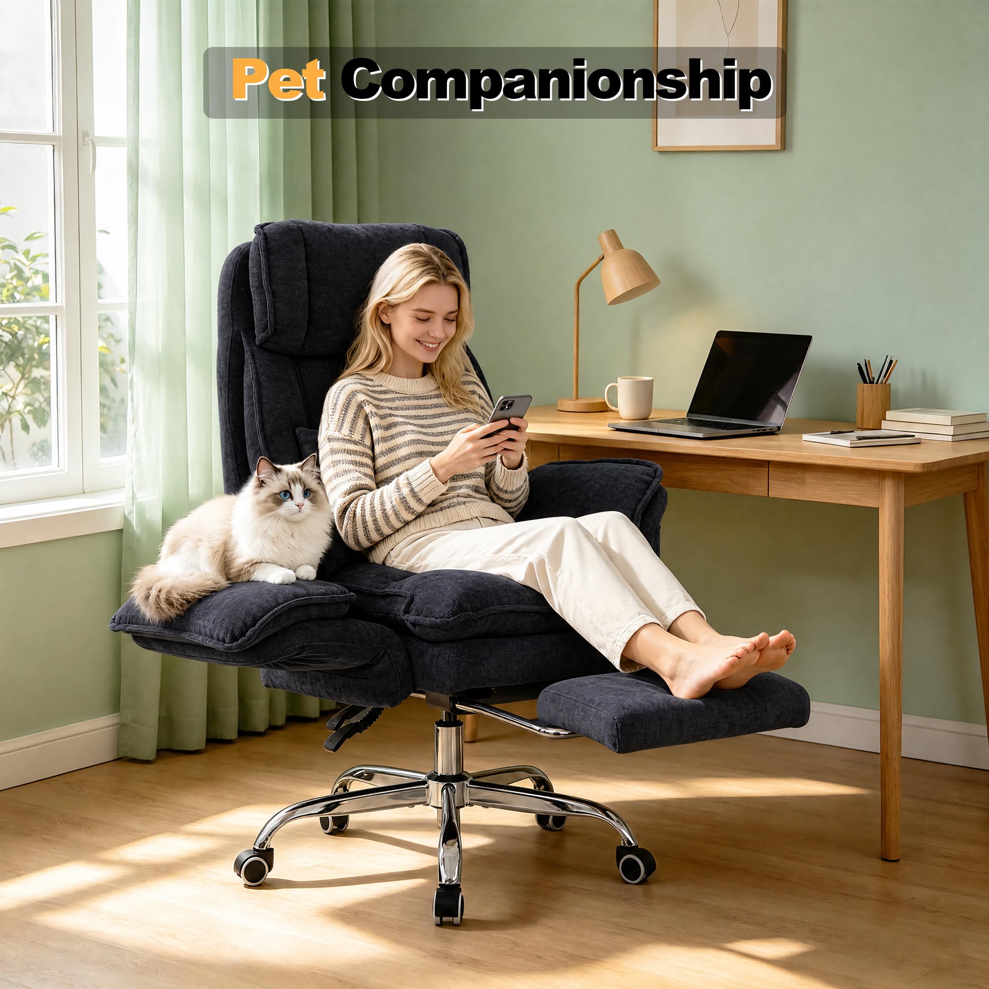 Bowthy Office Chair with Flip Armrests & Foot Rest,criss Cross Legged Home Office Desk Chair with Pet Seat,ergonomic Reclining Computer Gaming