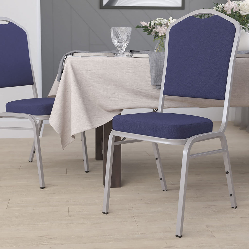 Flash Furniture Hercules Fabric Crown Back Stackable Banquet Chair, Silver, Set of 1, Navy Fabric/silver Frame