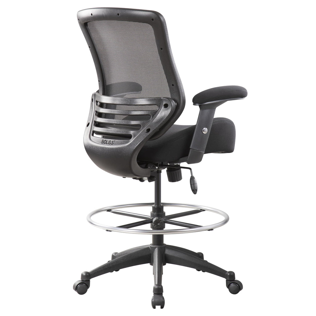 Boliss 400lbs Mesh Ergonomic Office Drafting Chair Big Adjustable Foot Ring Height Adjustable Armrest(black), Black Frame&black Fabric