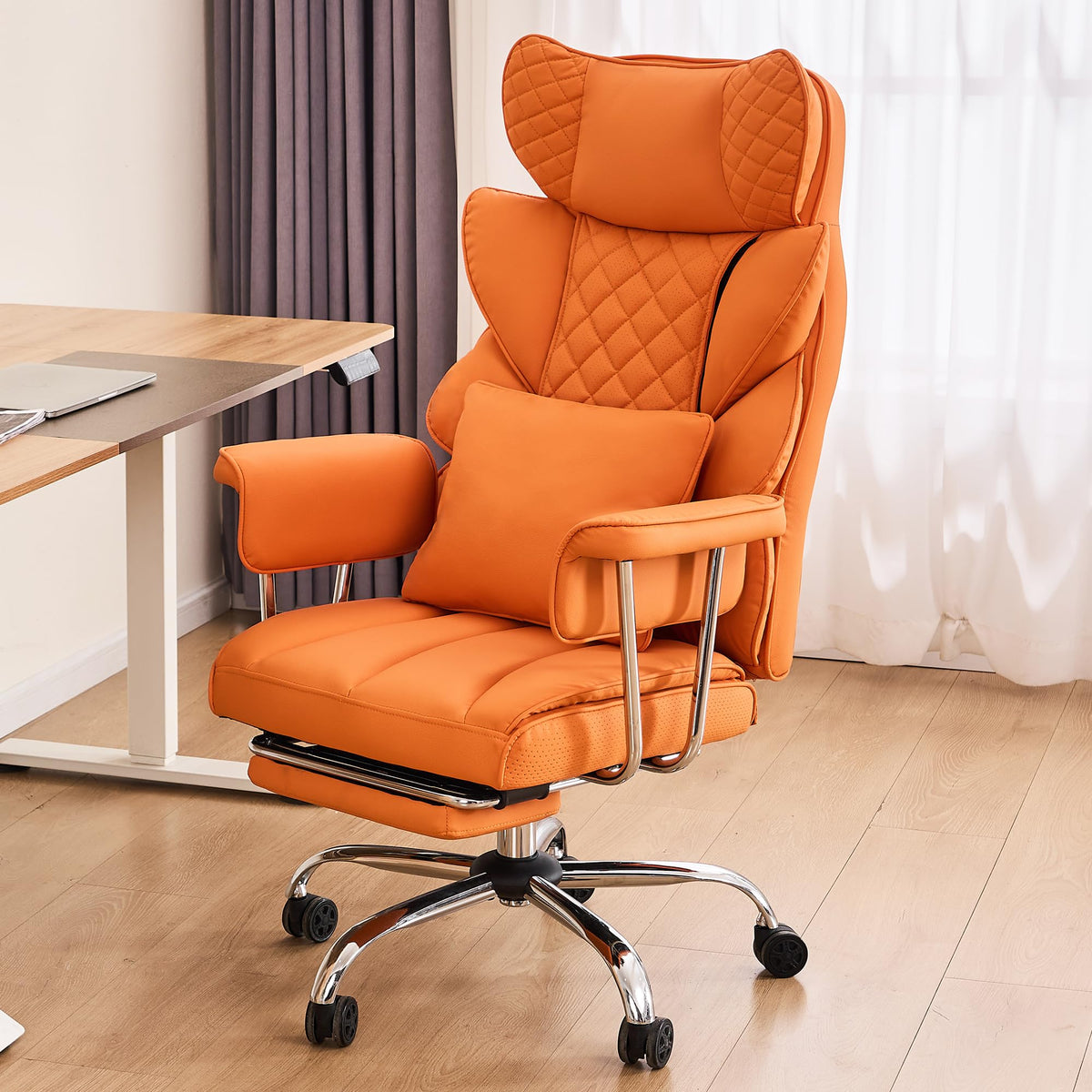 Dyhome 500 Lbs Kneading Massage Office Chair with Foot Rest Reclining, Orange