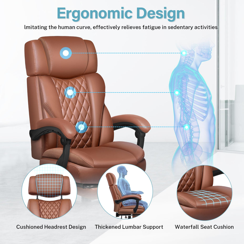 Executive Leather Office Chair, Big and Tall Office Chair with Footrest Home Office Desk Chairs, Ergonomic Computer Desk Chair with Lumbar