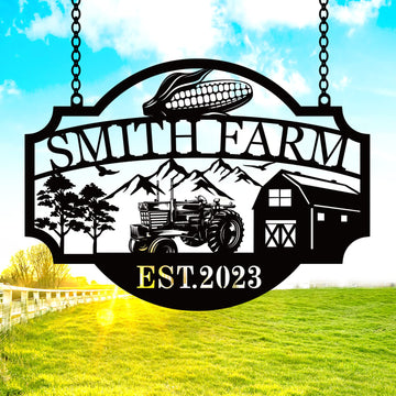 Personalized Farmhouse Farm Sign, Metal Barn Sign, Ranch Sign, Farmhouse Monogram, Farm Sign with Last Name and Established Date, Outdoor Family Name Sign, Farmhouse Decor