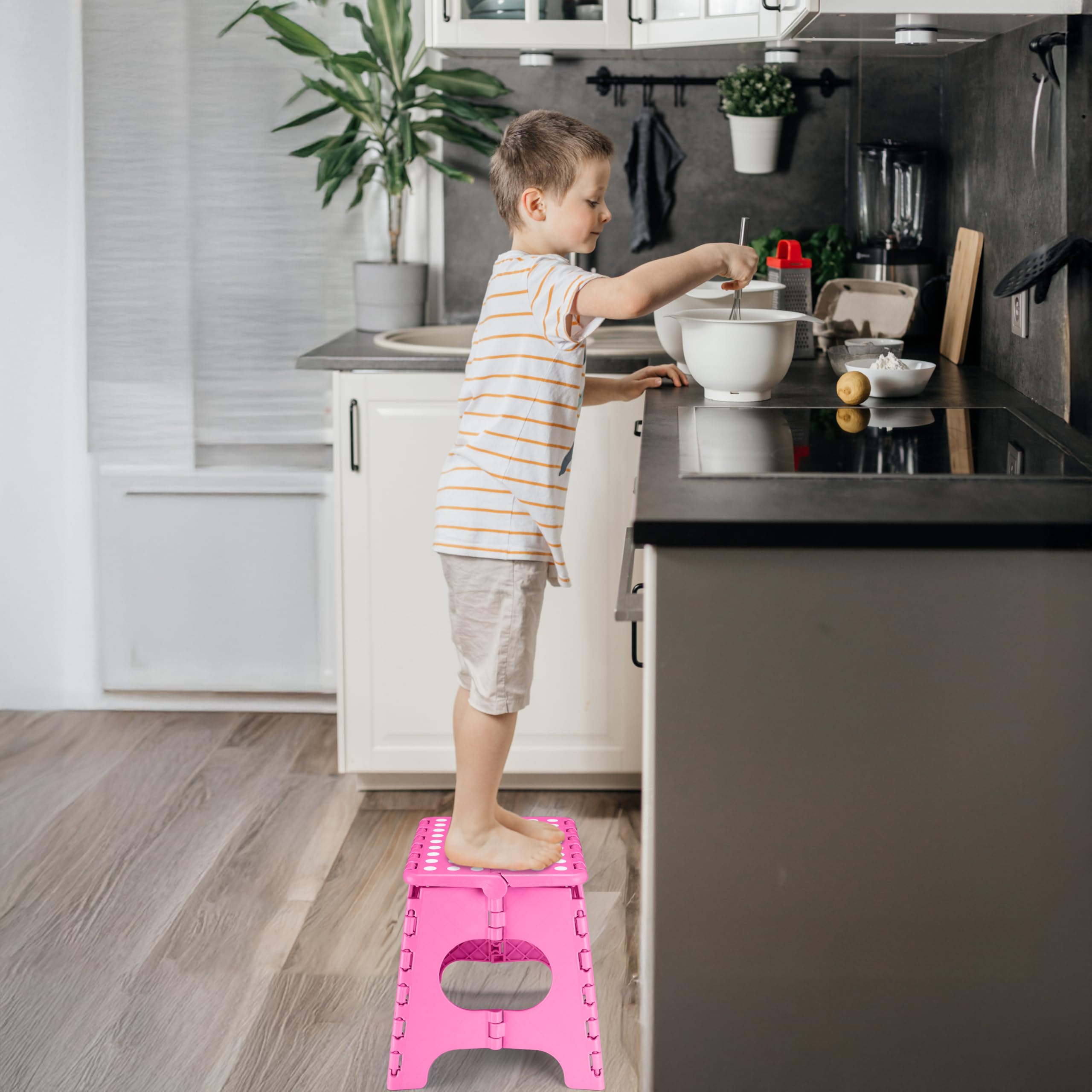 Delxo Folding Step Stool 11 Inch,300 Lbs Step Stool for Kids & Adults Pink