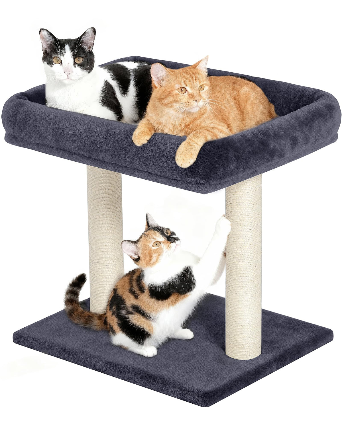 Cat Tree with Large Top Perch Bed (19"×15.8"), Small Cat Tower with Scratching Post for Indoor Cats, Dual Natural Sisal Scratcher,Space-Saving,Removable Bed (Dark Gray)