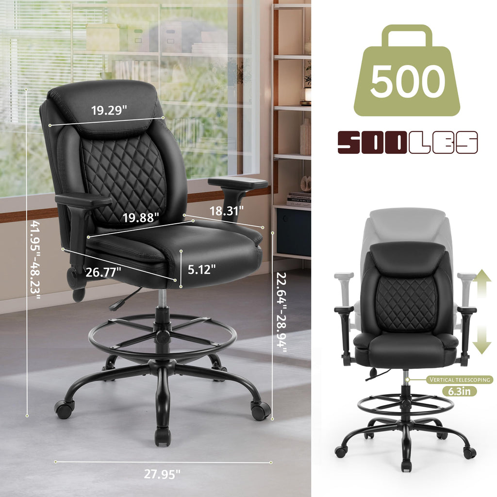 Drafting Chair,executive Tall Office Chair Flip-up Armrests for Counter Height Desk Drawing Use,high Task Chair with Adjustable Foot Ring &