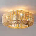 Boho Rattan Flush Mount Ceiling Fan with Light and Remote: 20" Coastal Boho Bamboo Wicker Fandelier, Gold Chandelier Ceiling Fan for Bedroom Living Room