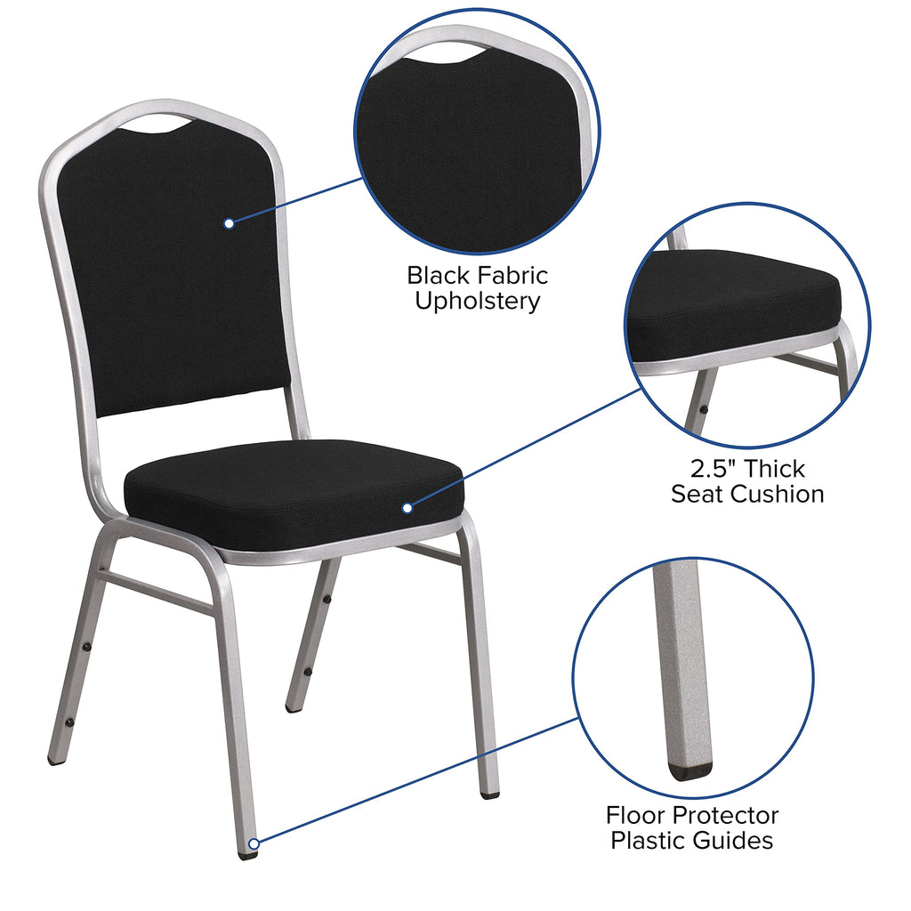 Flash Furniture Hercules Fabric Crown Back Stackable Banquet Chair, Silver, Set of 1, Black Fabric/silver Frame