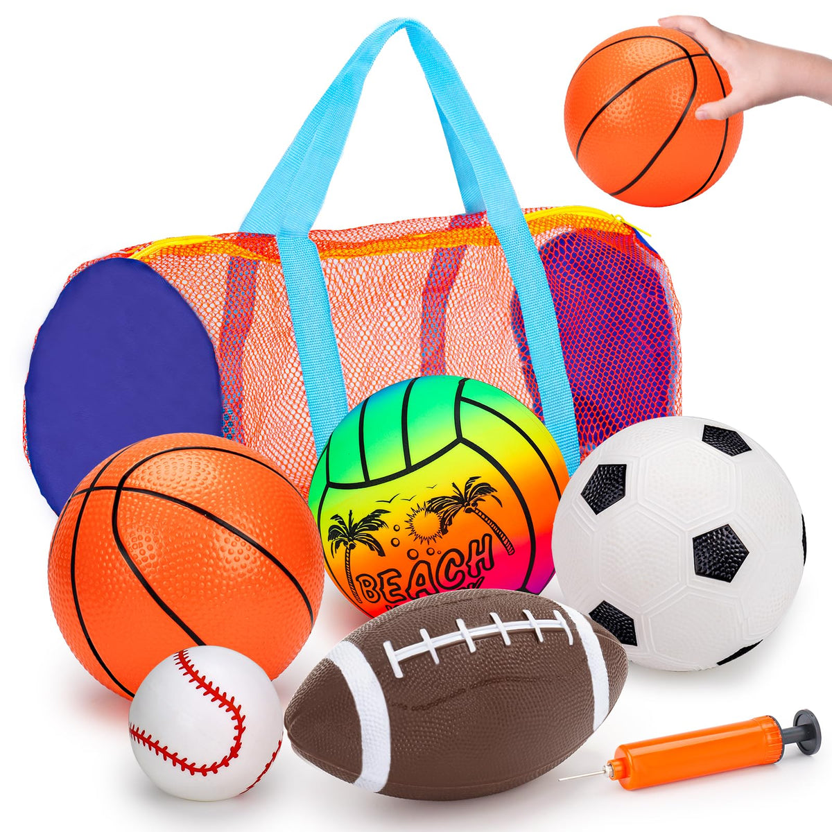 5 Pack Sports Balls for Toddlers 1-3 Outdoor Toys Football Soccer Basketball Baseball with Bag 1 2 Year Old Boy Toys Sport Bouncy Pool Balls Outside Playground Toddler 1-3 2-4 3-5 Birthday Boys Gifts