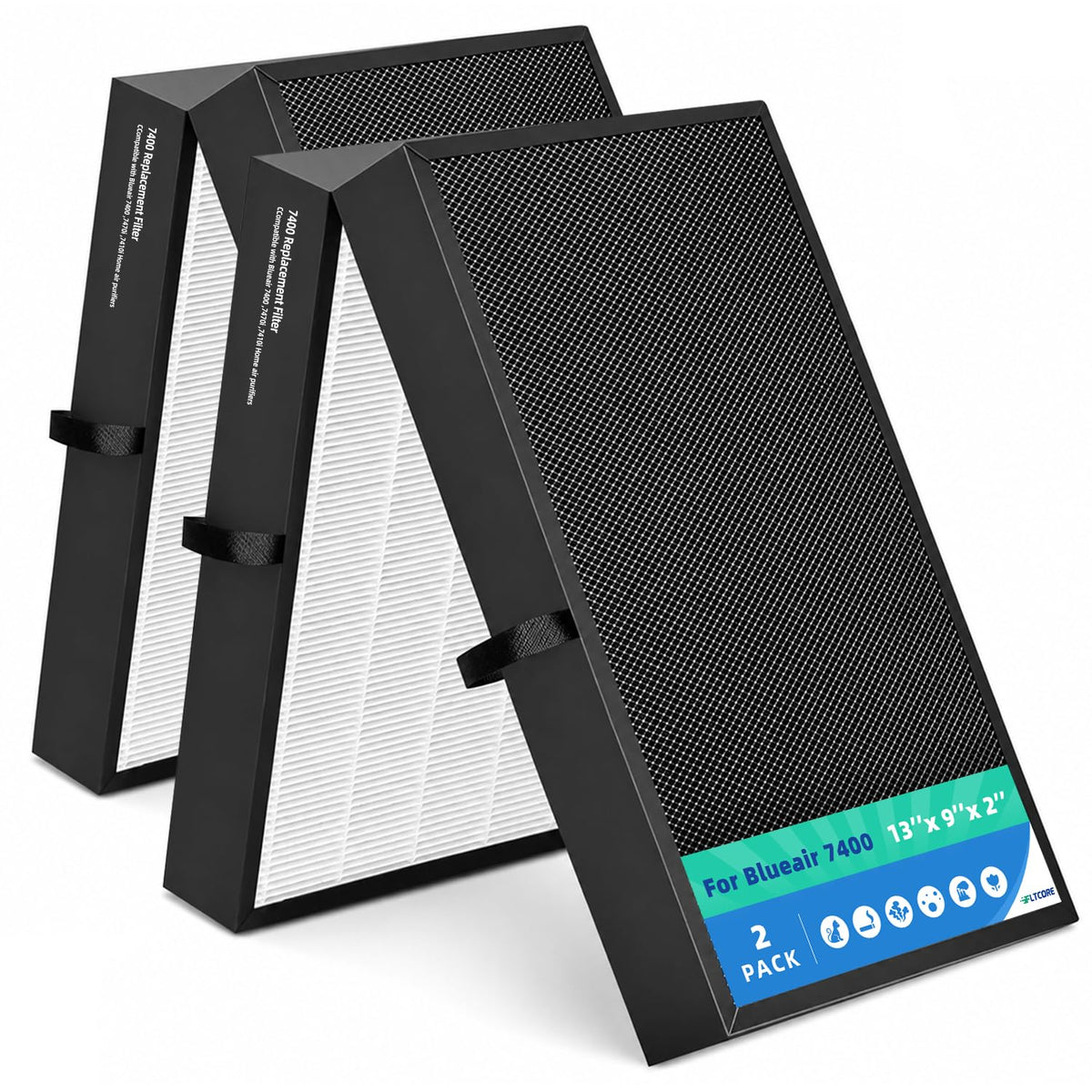 7400 Replacement Filter for Blueair HealthProtect 7400 series air 2-pack | High-Density Mechanical Media for Wildfire Smoke, Pet Dander & Cooking Odors