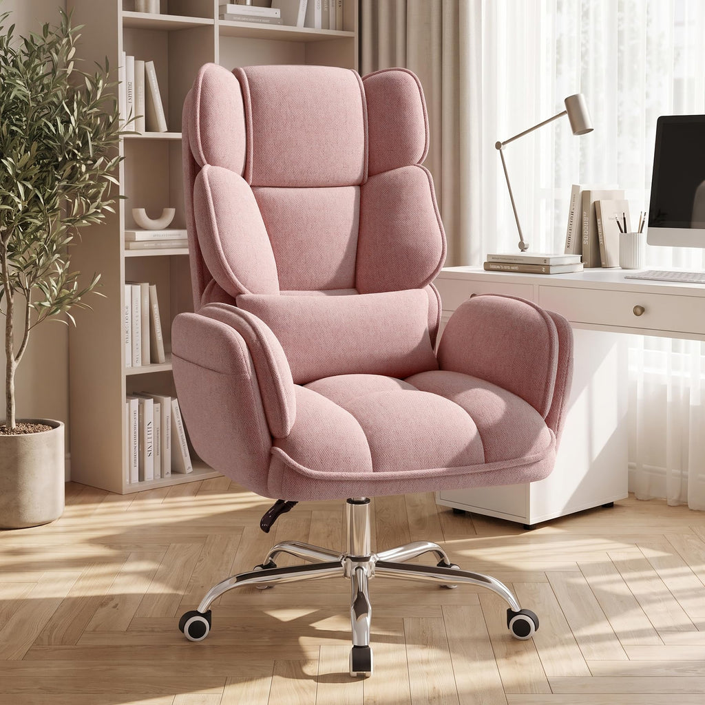 Daluvenix Big and Tall Office Chair, Flip Armrests with Side Pockets, Comfy Criss Cross Office Chair with Extra-wide Plush Seat, 150° Reclining
