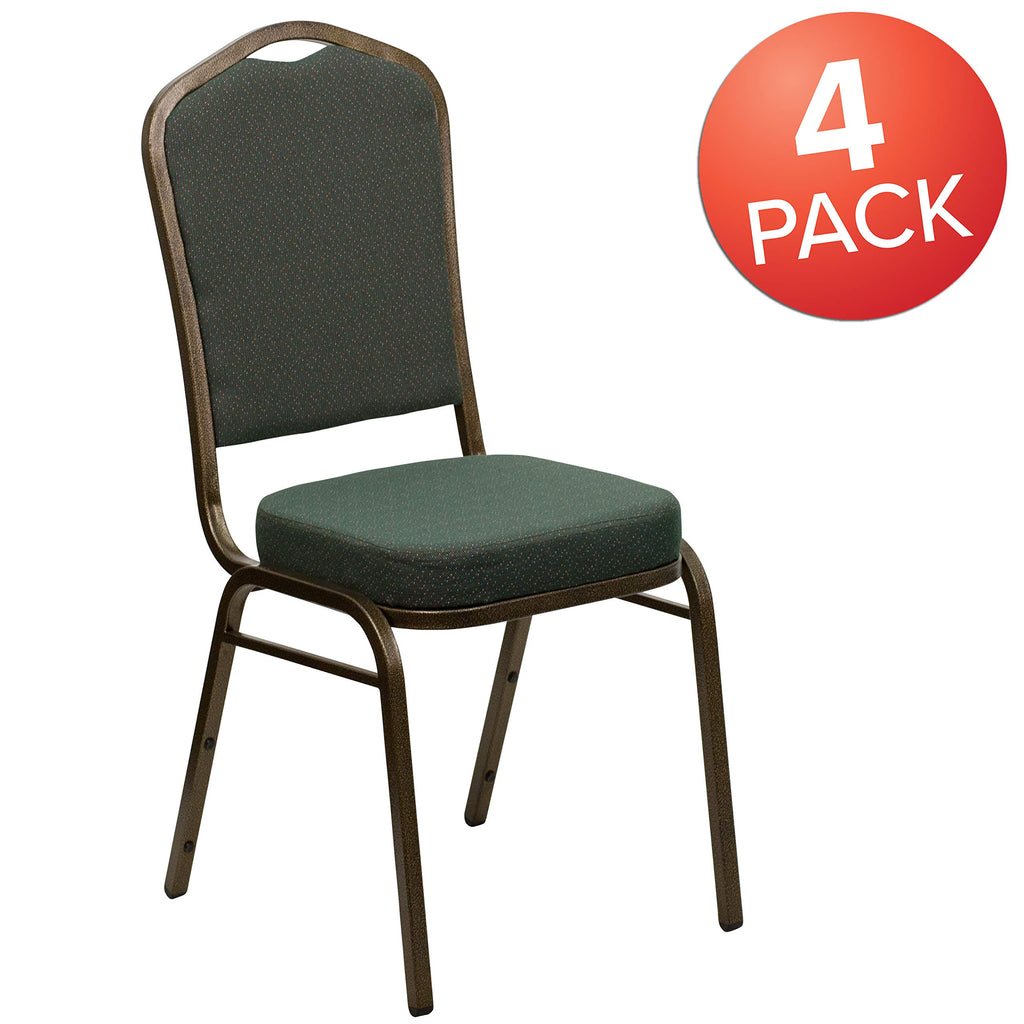 Flash Furniture Hercules Crown Back Stackable Banquet Chair, Green, 4-pack, Set of 4, Green Patterned Fabric/gold Vein Frame