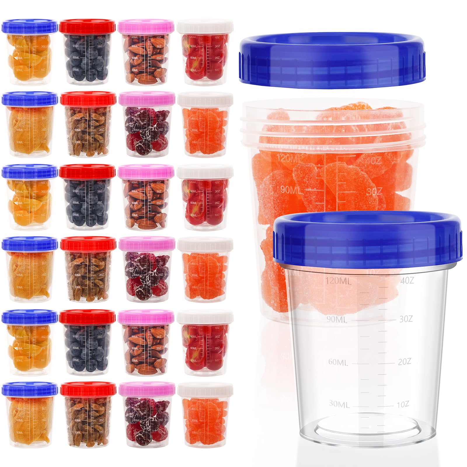 XSEINO 24 Pack 4 Oz Freezer Storage Containers with Lids, Soup Containers with Lids, Airtight Condiment Cups for Salad Dressing, Meal Prep, Snack, BPA Free, Leakproof, Microwave & Dishwasher Safe