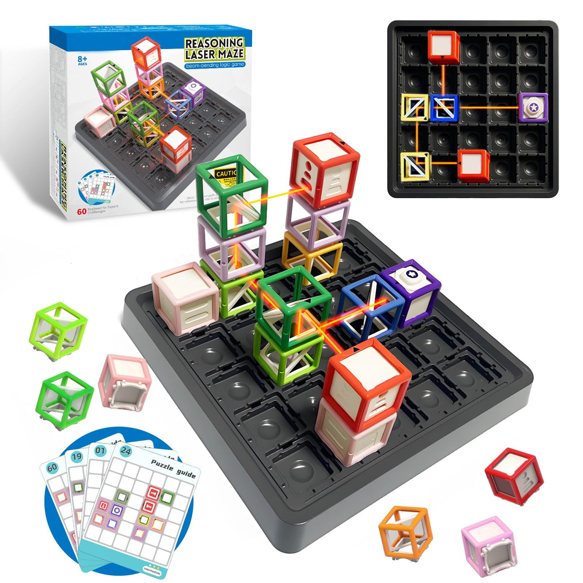 Laser Maze - STEM Logic Toys for Ages 8-13, 60+ Challenges Puzzle Games, Great 8-13 Years Old Children Gift to Develop Spatial Imagination Problem-Solving Concentration, Team/Solo Play