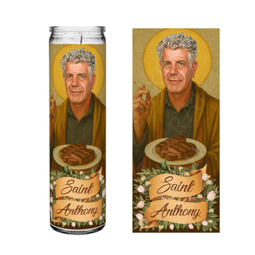 Saint Anthony Bourdain Altar Prayer Candle (V3) | Patron Saint of Foodies and Wanderers | 8" Unscented Glass