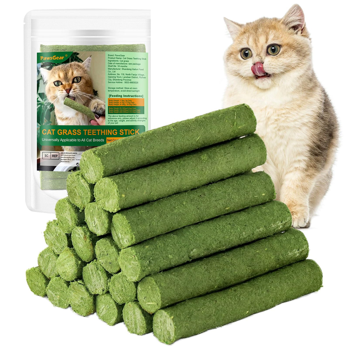 120g/4.23oz Cat Grass Teething Stick Hairballs,Chew Sticks for Cats,Catnip Toys Sticks Indoor Kitten Chew Stick (Green)