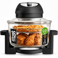 Granitestone 16 Qt Large Glass Air Fryer Non Toxic – Family Sized Airfyrer Cooker with 3 Cooking Sections, Stainless Steel Racks, No Preheat, Self Cleaning, Dishwasher Safe - Black