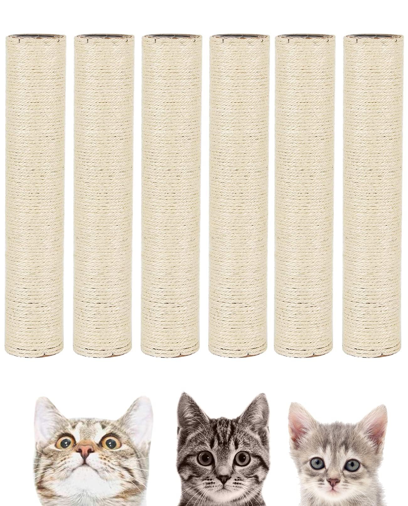 BNOSDM 6 Pack 15”x2.75” M8 Cat Tree Scratching Post Replacement Parts for Indoor Cats Tower Rope Scratch Poles Refill Sisal Pole Part for Refurbishment Accessories Spare