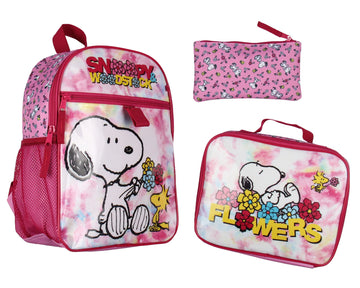 INTIMO Peanuts Snoopy Woodstock Flower Character 3 PC Mini Backpack Lunch box Pencil Pouch