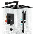 SR SUN RISE 12 Inch Slide Bar Shower Faucet Luxury High Pressure Shower Heads and Handheld Spray Combo Set Wall Mounted Shower System Included Valve and Trim Kit, Matte Black