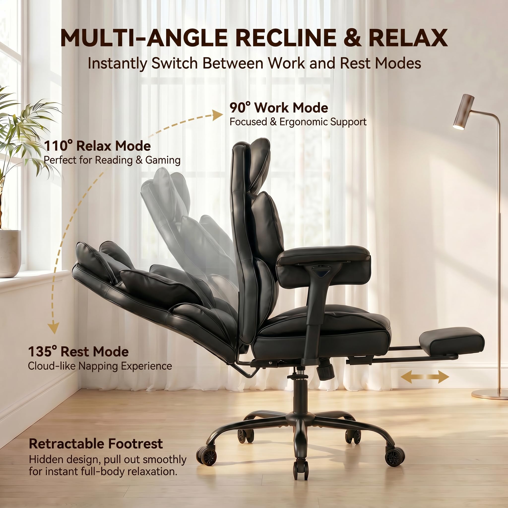 Atmild Big and Tall Gaming Office Chair 400lbs - Heavy Duty Ergonomic Computer Desk Chair with Footrest, Adjustable Armrests, High Back Pu