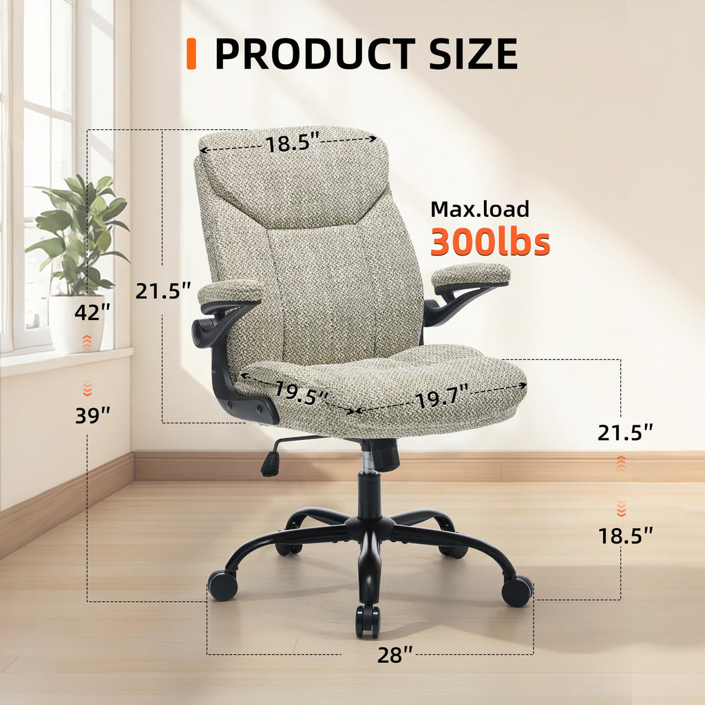 Fmolat Ergonomic Home Office Chair Fabric Comfy Computer Chair, Mint Green, 19.7"W x 19.5"D x 39"-42"H
