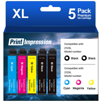 Remanufactured Replacement for Epson 212 Ink Cartridges High Yield for 212XL Compatible with WF-2830 Color XP-4100 XP-4105 WF-2830 WF-2850 5 Pack (2Black, Cyan, Yellow, Magenta)