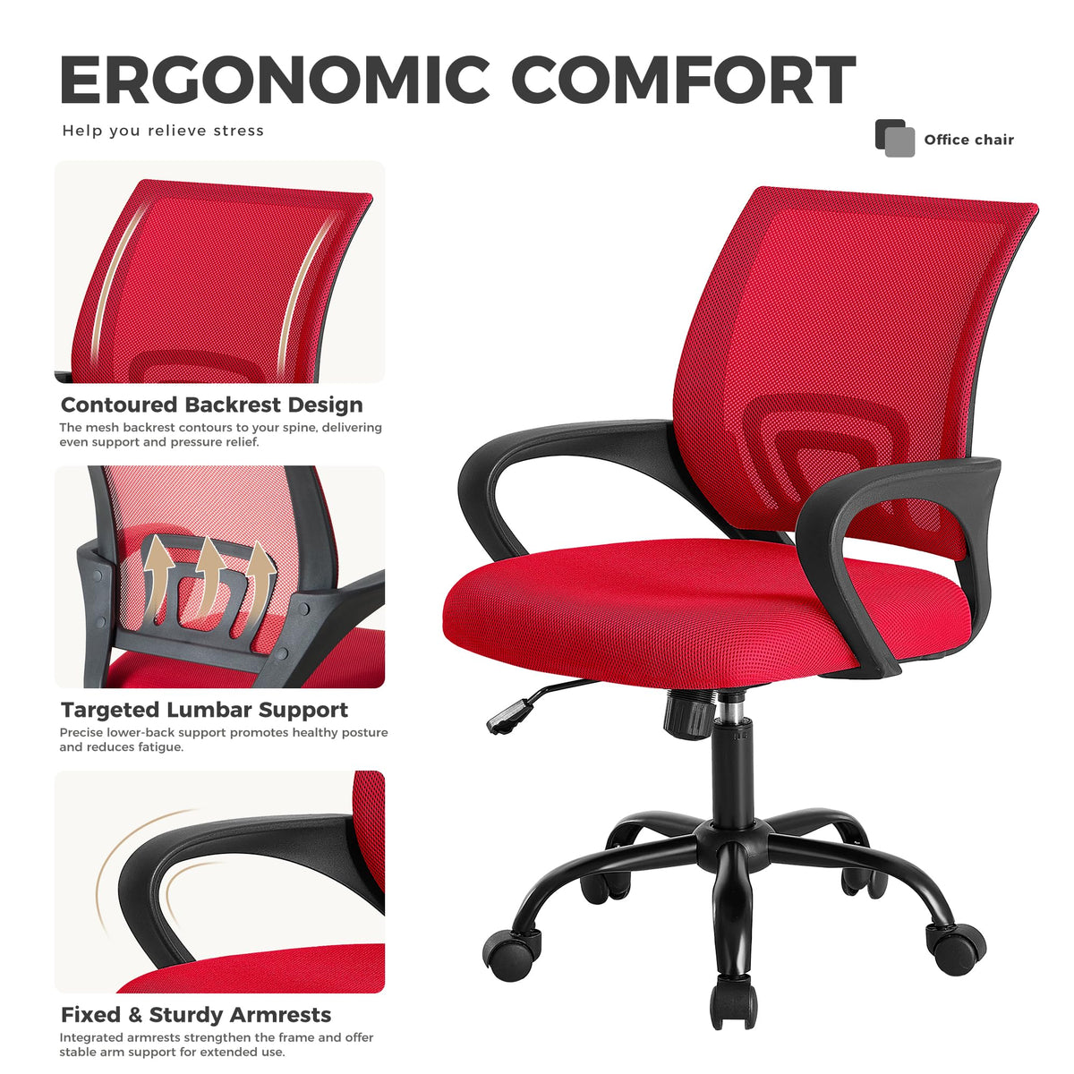Olixis Ergonomic Office Chair 2 Pack, Home Desk Mesh Chairs, Lumbar Support, Red