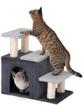 Aechonow 3-in-1 Pet Stairs for Cats, Dog Steps for Small Doggie Rabbits, 6.29''Depth Cat Stairs, Indoor Cat Ladders for High Bed for Pet's Joints, 1 Cat Condo Cave, Sisal Scratcher, Grey, Medium