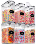 PRAKI Large Dry Food Storage Containers with Lids, 6PCS Airtight Cereal Containers Storage Set, Leak-proof Canister Set for Kitchen Pantry Organization with 20 Labels & Marker (4L Black)