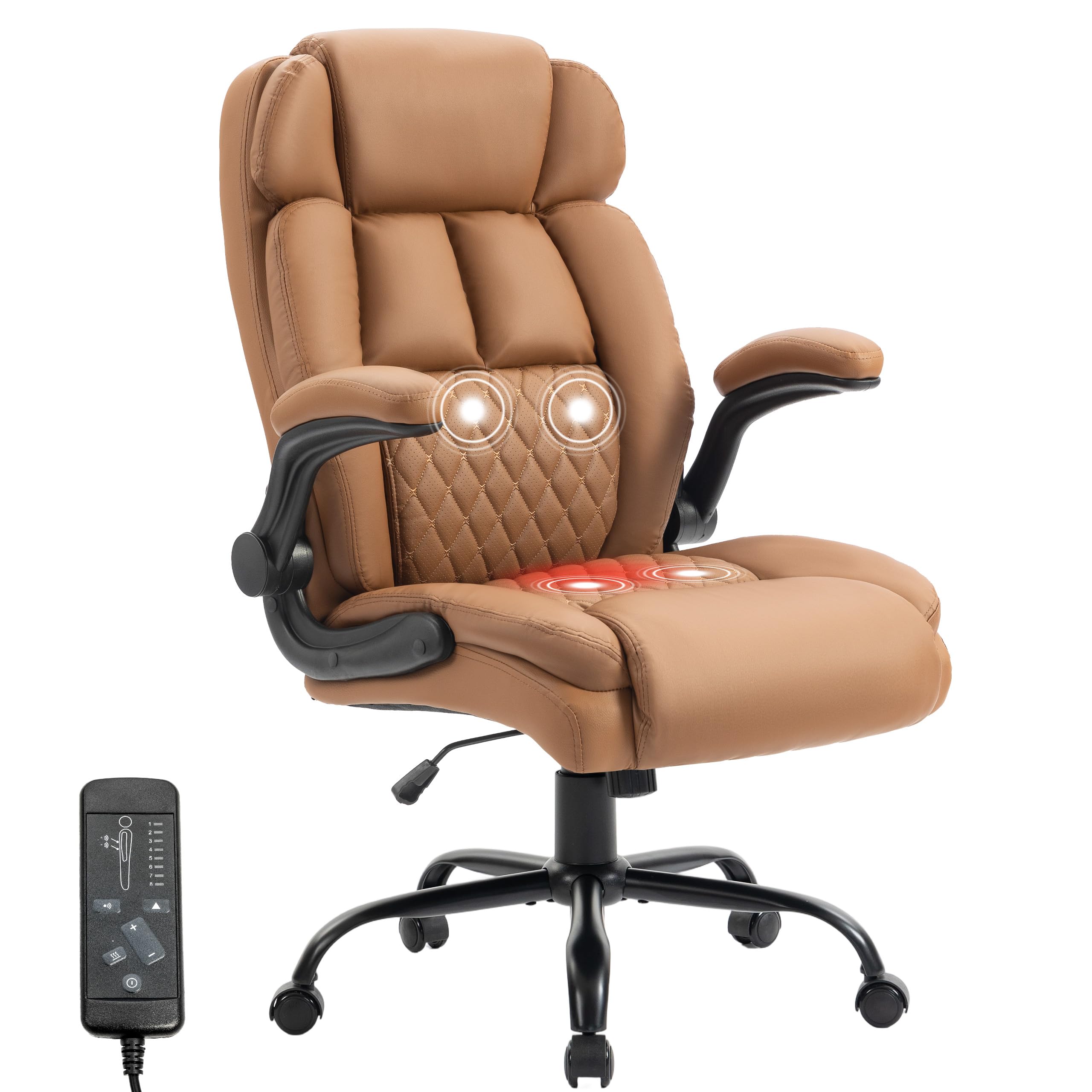 Massage Office Chair, 500lbs Ergonomic Rocking Executive Desk Chairs with 4 Points Vibration&heat,padded Flip-up Armrests for Big and Tall