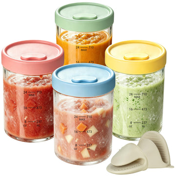 24oz Glass Soup Freezer Containers set with Silicone Airtight Lid, 4 Pack