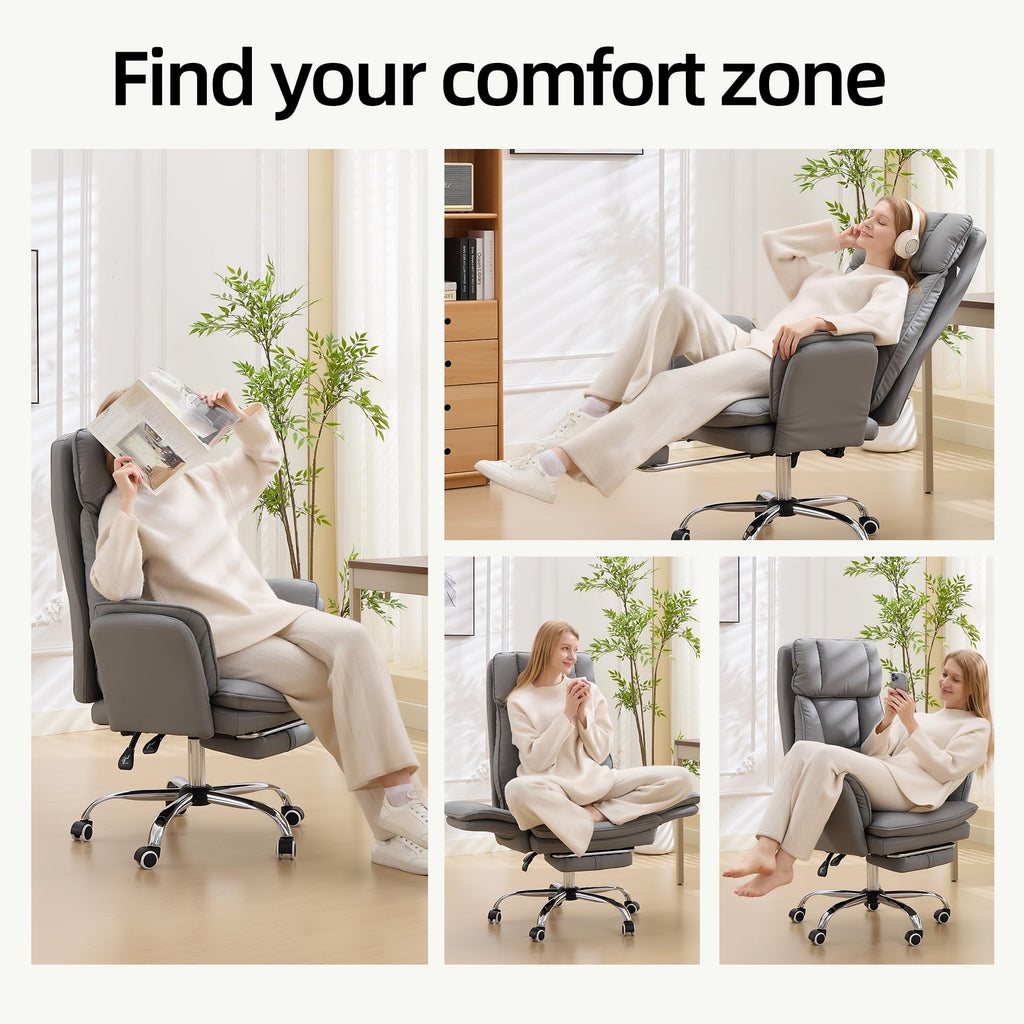 Big and Tall Cross Legged Office Chair with Flip Armrests and Foot Rest, oversized, Grey