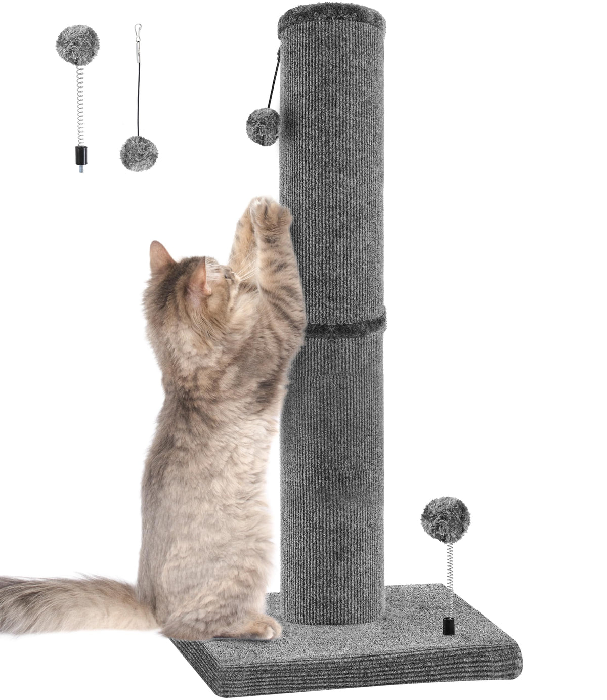 Carpet Craft Cat Scratching Post Heavy Duty for Indoor Large Cats and Adult Cats,Tall and Thicked Carpet Cat Scratcher Furniture Protector Cat Tree Tower with Interactivity Balls,Grey