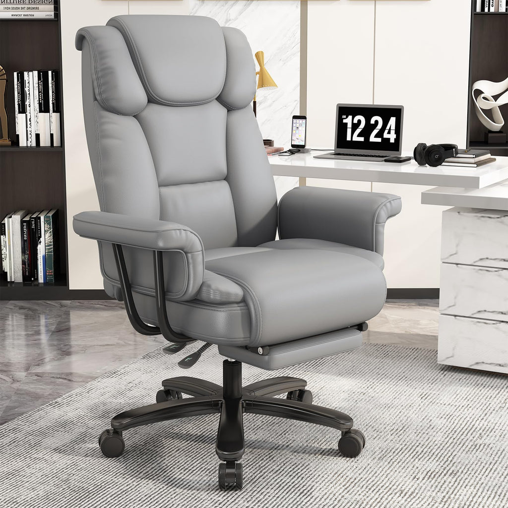 Gyi 160 Reclining Office Chair with Footrest, Big & Tall Desk Chair, Grey