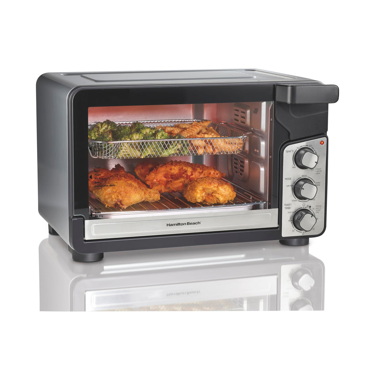 Hamilton Beach Easy View XL Toaster Oven with Sure-Crisp® Air Fry, 6 Slice Capacity, Black with Stainless Steel Accents, R31460 (Renewed)