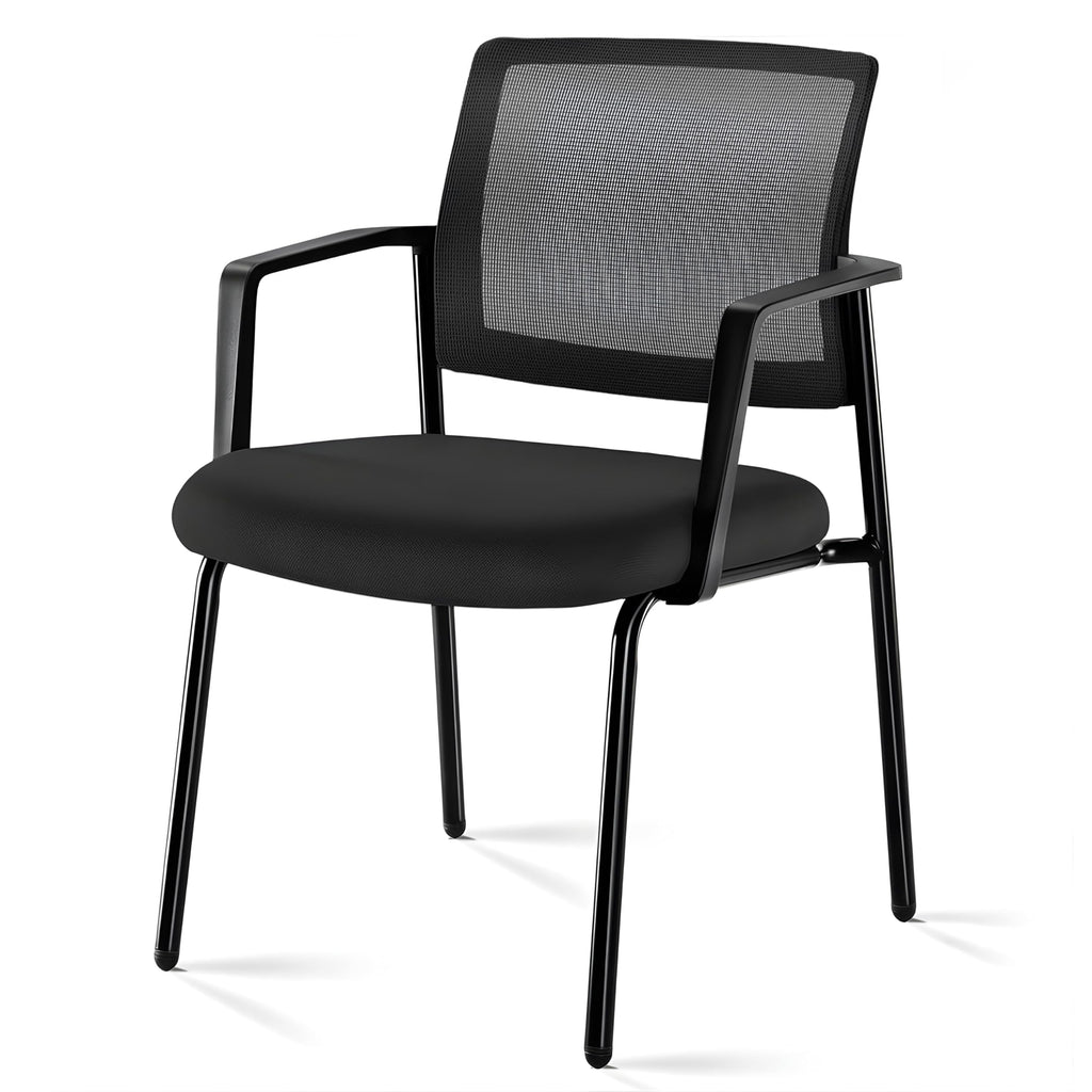 Simple Deluxe Guest Waiting Room Office Arm Chairs, Mesh Back & Ergonomic Support, Stacking Padded Fabric Seat, No Wheel for Reception Meeting
