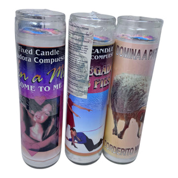 Set de Veladoras Esotéricas "Ven a Mi" Conjunto de 3 Veladoras Rituales en Contenedores de Vidrio 14 oz blandas sin esencia
