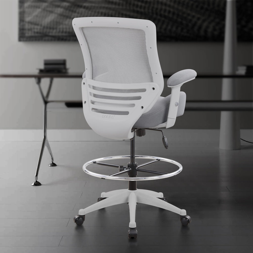 Boliss 400lbs Mid Back Mesh Ergonomic Drafting Chair Office for Adjustable Desk Wide Chair Built-in Lumbar Support Big Adjustable Foot Ring
