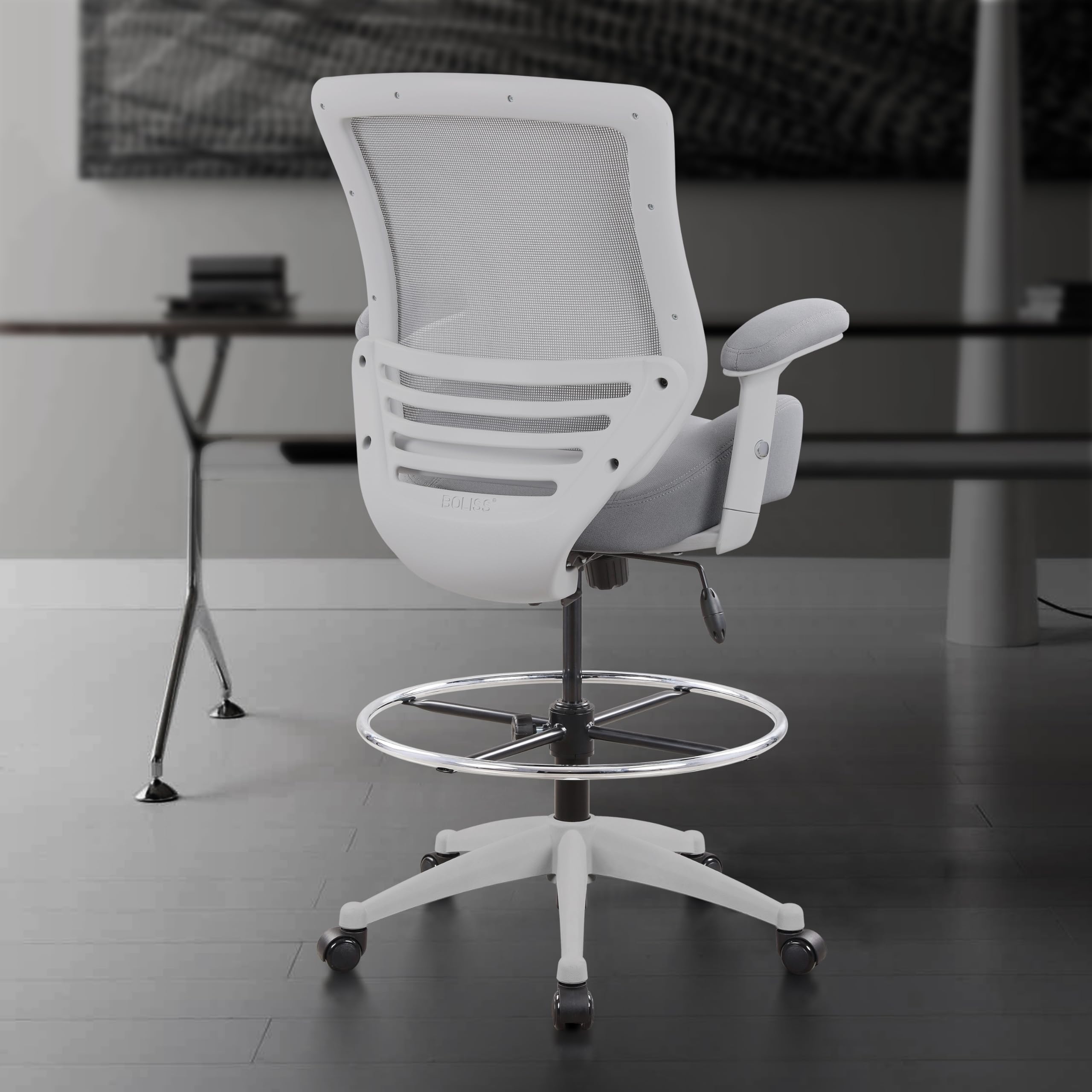 Boliss 400lbs Mid Back Mesh Ergonomic Drafting Chair Office for Adjustable Desk Wide Chair Built-in Lumbar Support Big Adjustable Foot Ring