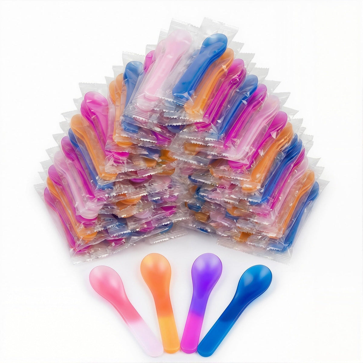 80 Pack Color Changing Spoons, 5.15 Inch Break-Resistant Spoons, Individually Wrapped Bulk Value Set for Weddings, Carnivals & Commercial Use- 4 Colors - BPA Free